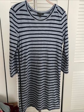 J. Crew Light Blue and Navy Striped Knit Shift Dress